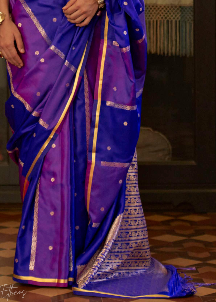 Royal Purple & Amethyst Geometric Rangkat Satin Saree