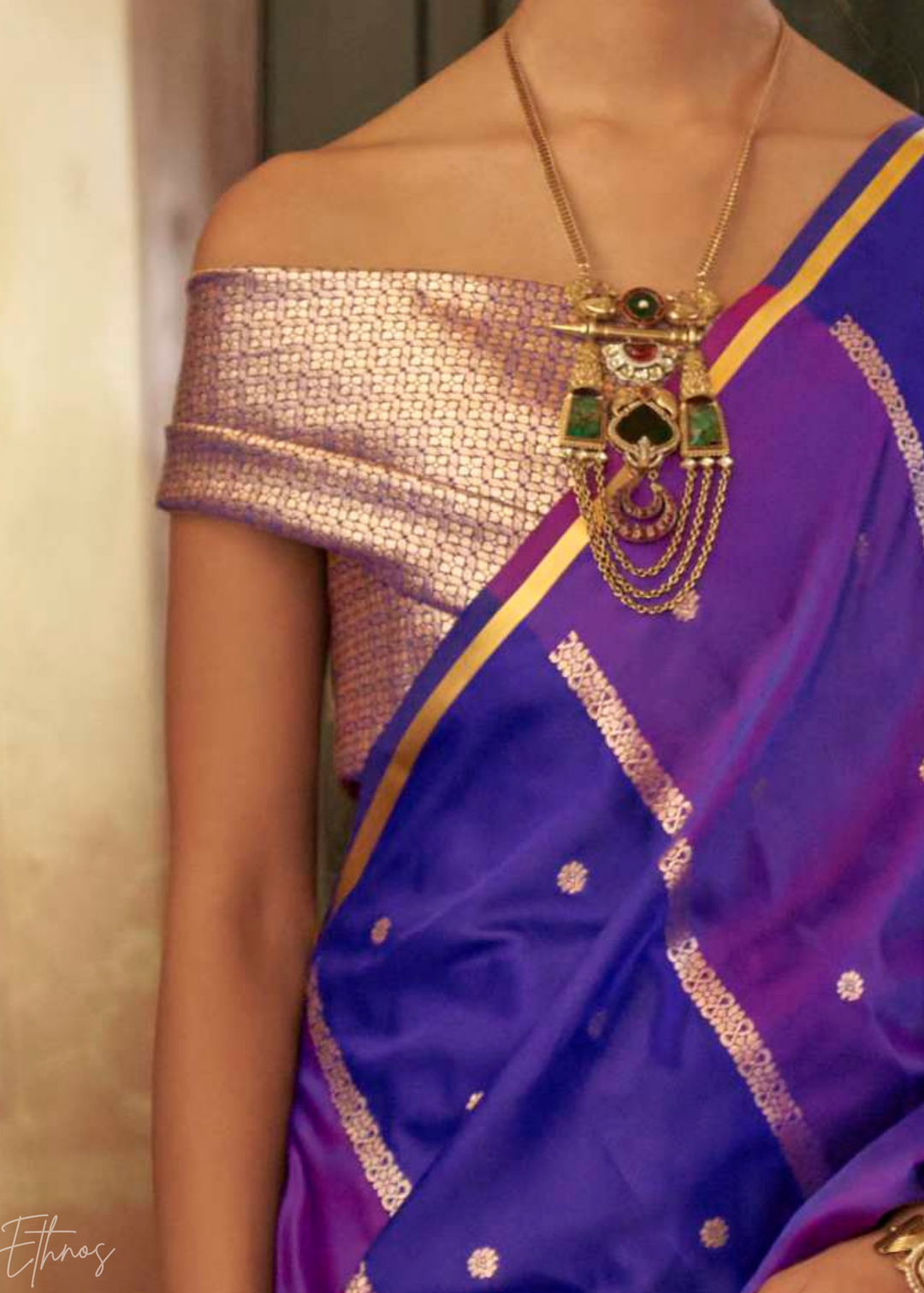 Royal Purple & Amethyst Geometric Rangkat Satin Saree
