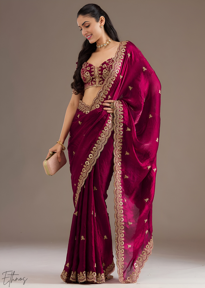 Royal Rubellite Stellar Border Tissue Silk Saree