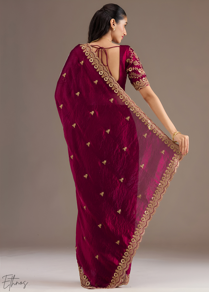 Royal Rubellite Stellar Border Tissue Silk Saree