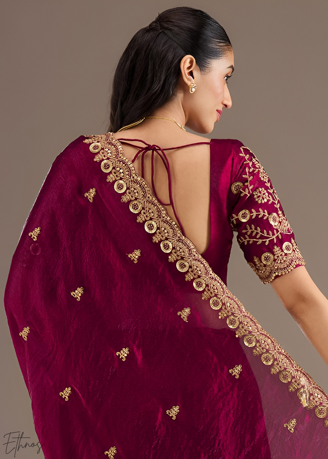 Royal Rubellite Stellar Border Tissue Silk Saree