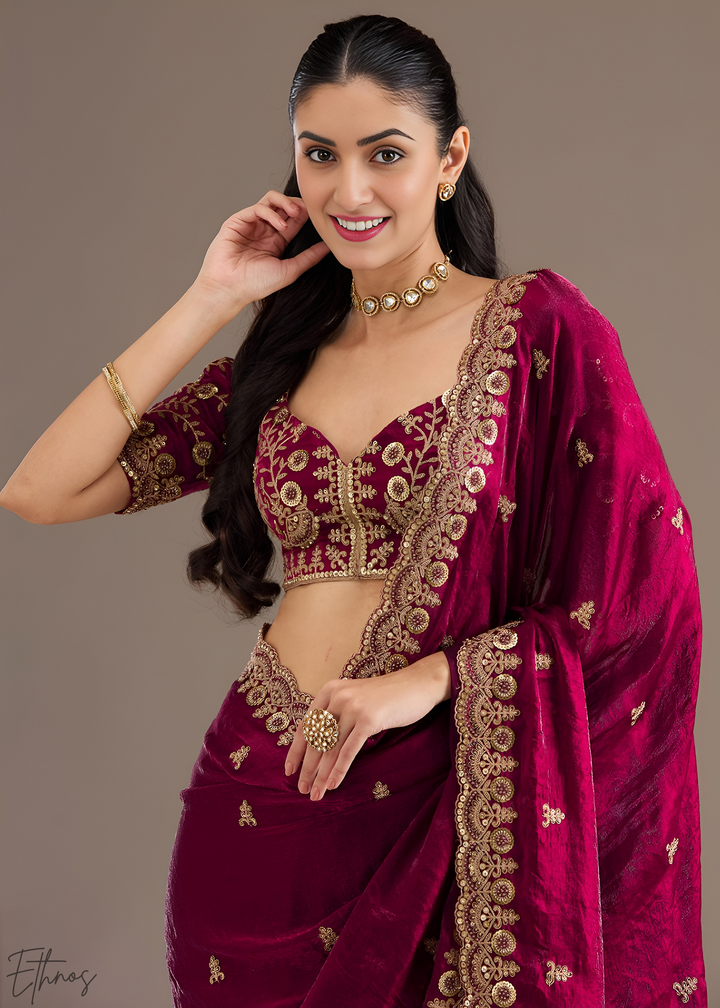 Royal Rubellite Stellar Border Tissue Silk Saree