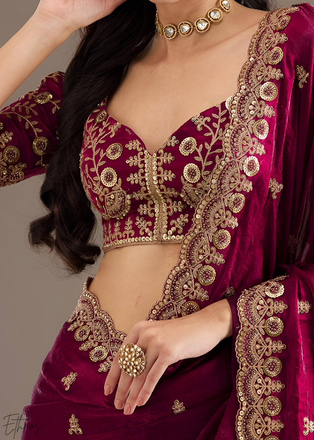 Royal Rubellite Stellar Border Tissue Silk Saree