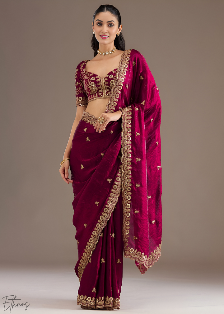 Royal Rubellite Stellar Border Tissue Silk Saree