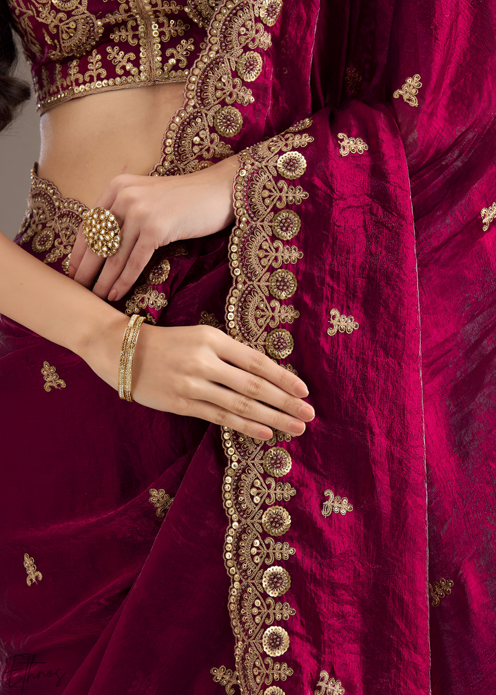 Royal Rubellite Stellar Border Tissue Silk Saree