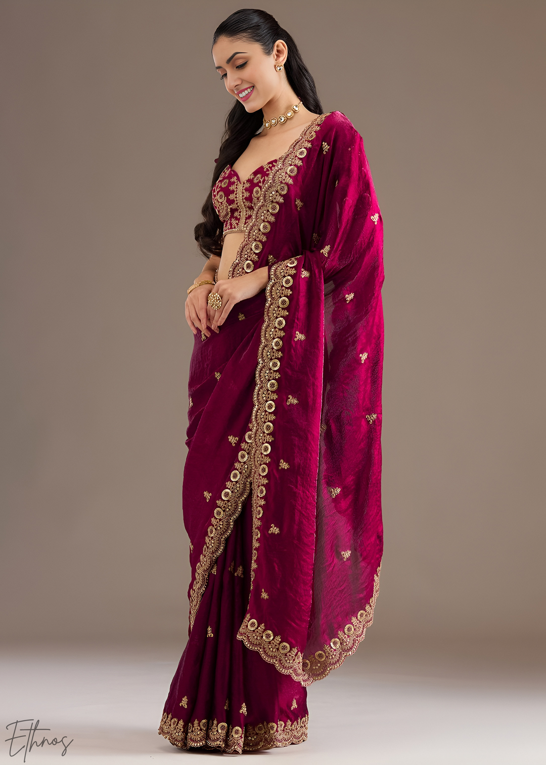 Royal Rubellite Stellar Border Tissue Silk Saree