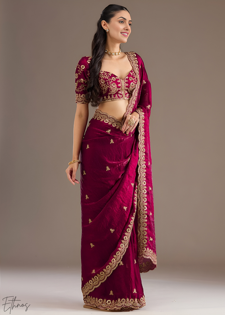 Royal Rubellite Stellar Border Tissue Silk Saree