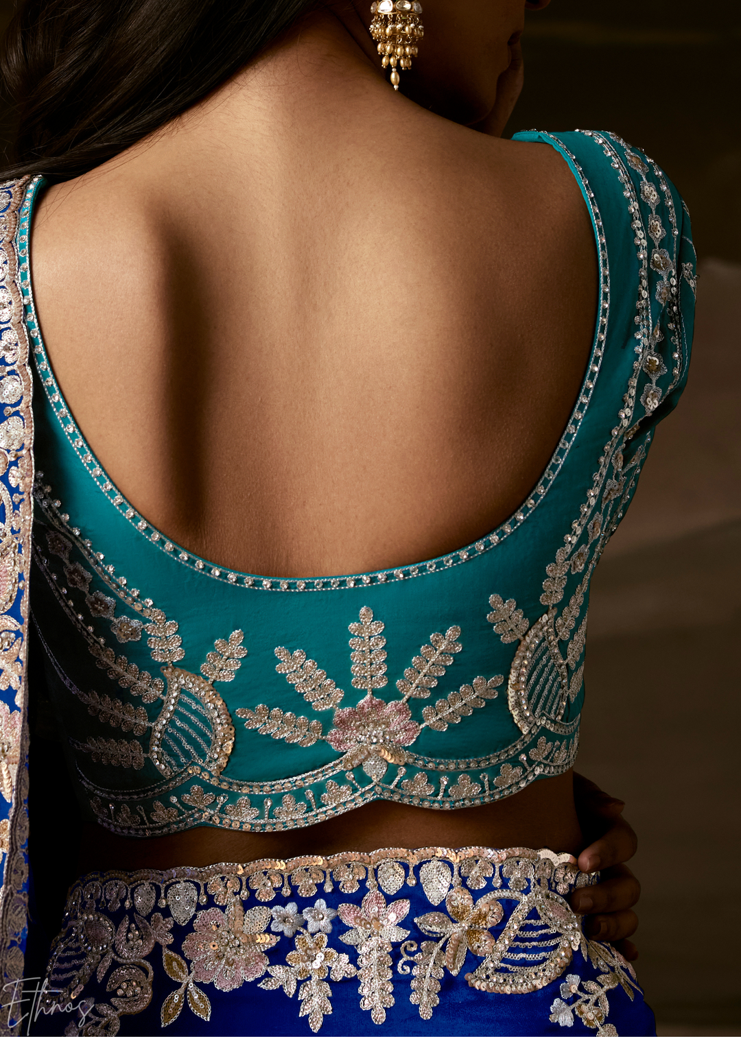 Royal Sapphire Cutwork Scallop Border Organza Saree
