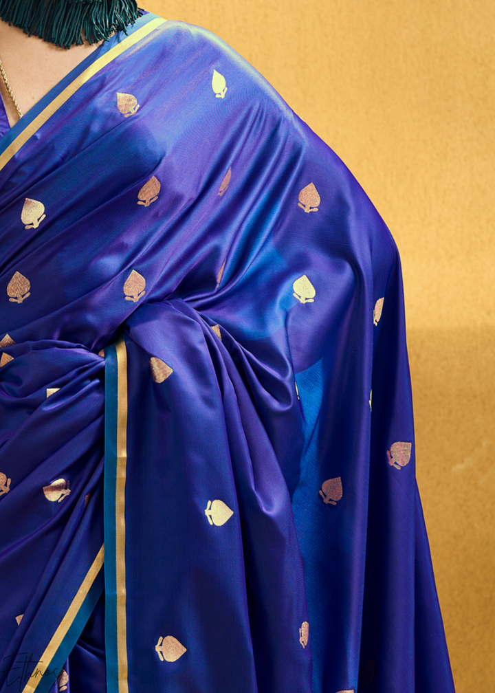 Royal Sapphire Leheriya Chevron Satin Saree