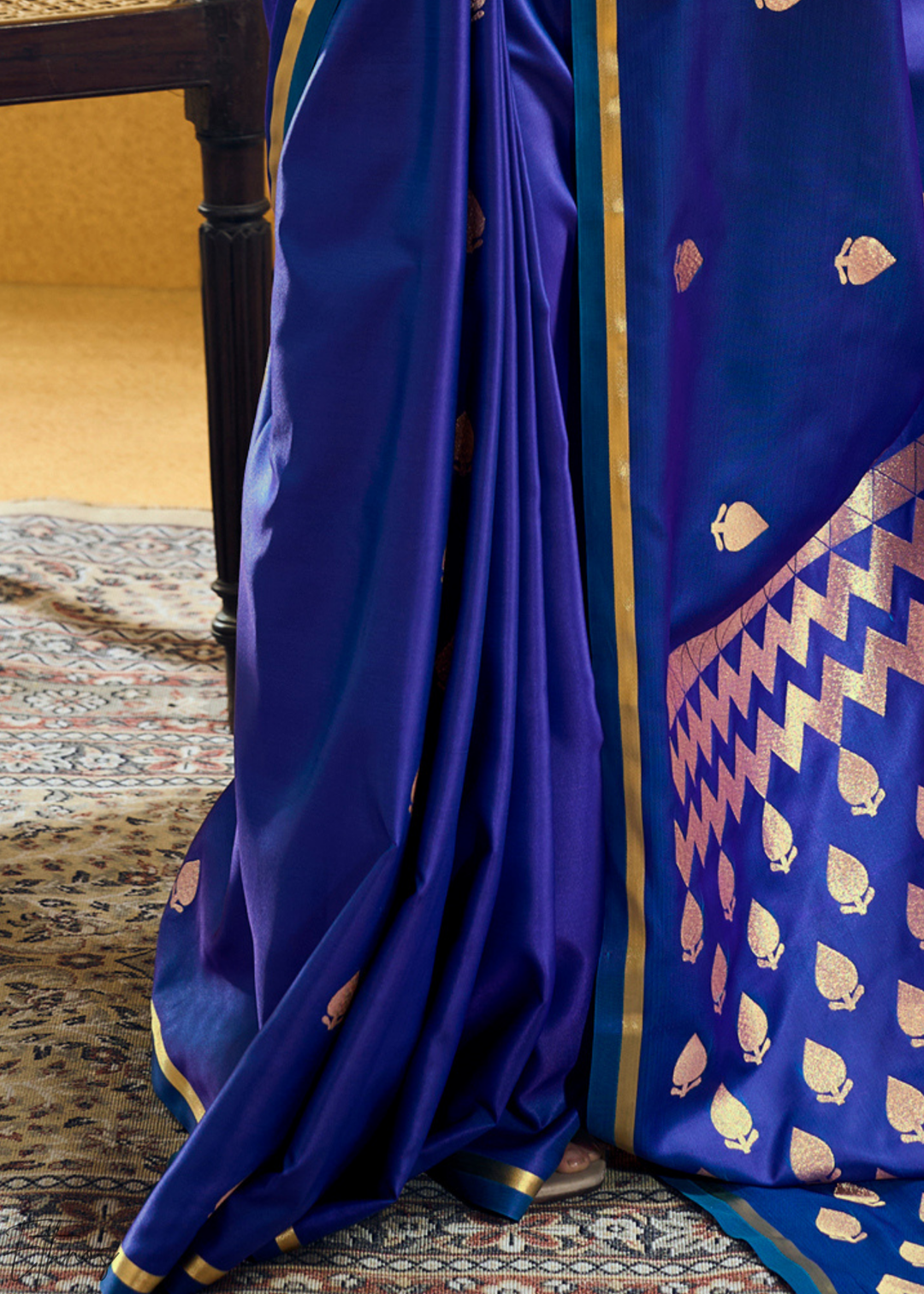 Royal Sapphire Leheriya Chevron Satin Saree
