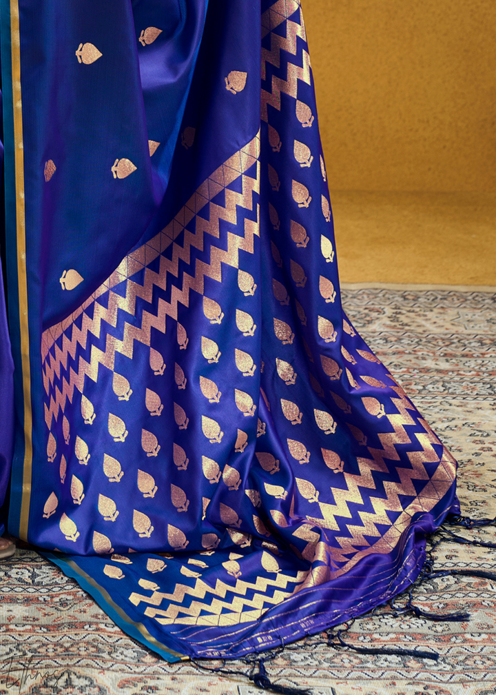 Royal Sapphire Leheriya Chevron Satin Saree