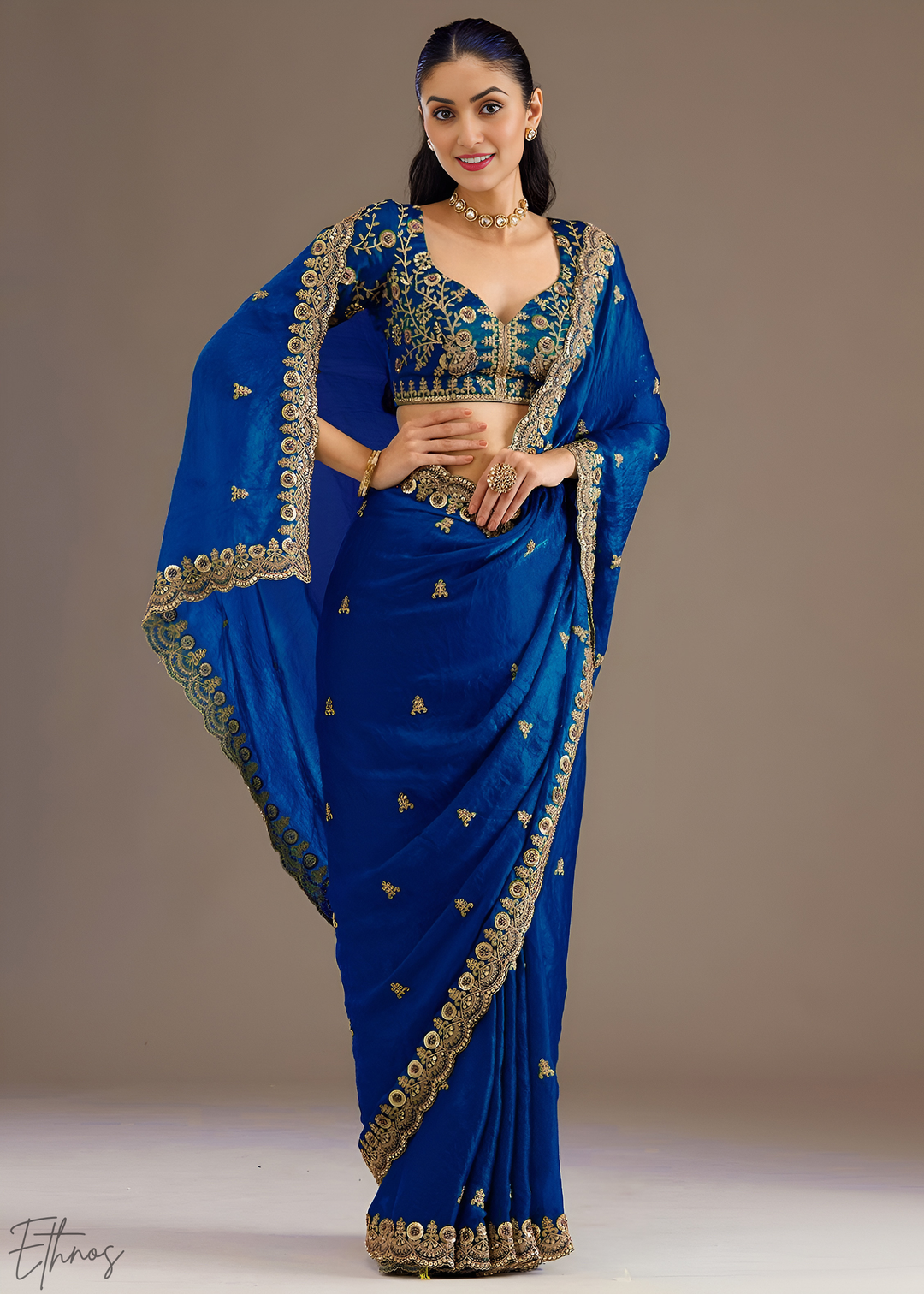 Royal Sapphire Stellar Border Tissue Silk Saree