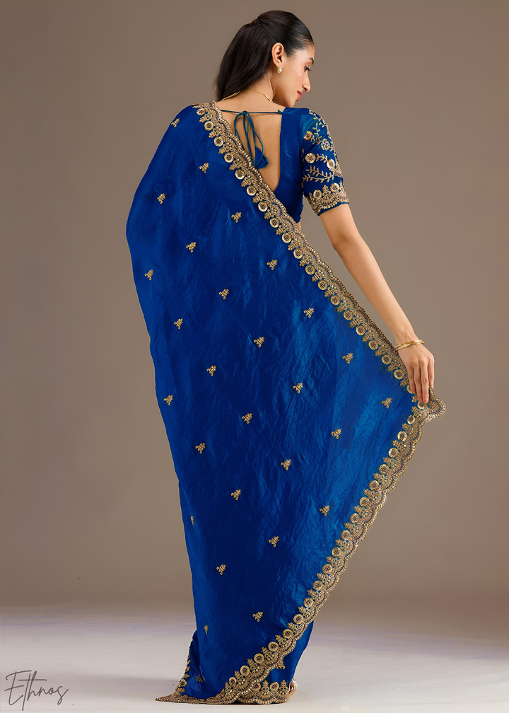 Royal Sapphire Stellar Border Tissue Silk Saree