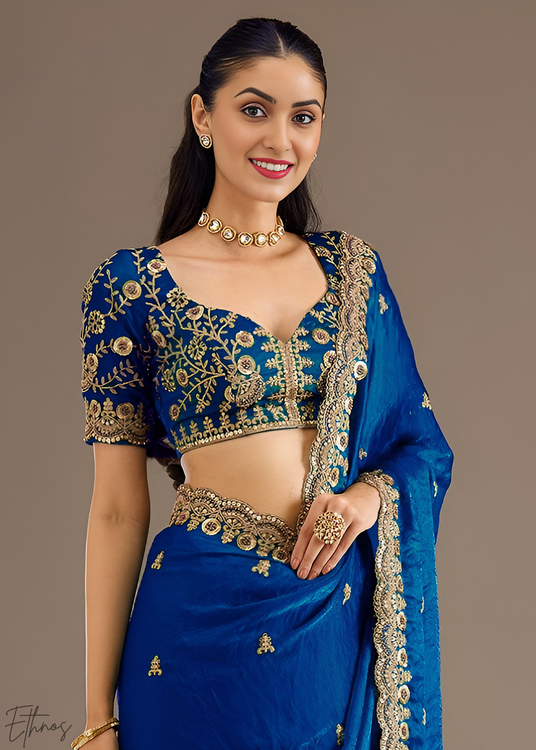 Royal Sapphire Stellar Border Tissue Silk Saree