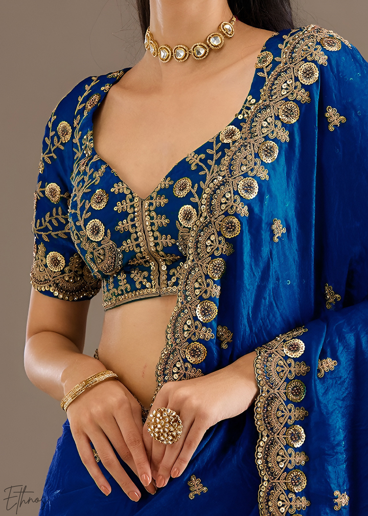 Royal Sapphire Stellar Border Tissue Silk Saree