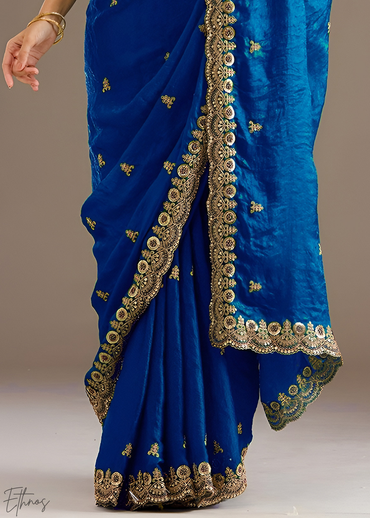 Royal Sapphire Stellar Border Tissue Silk Saree