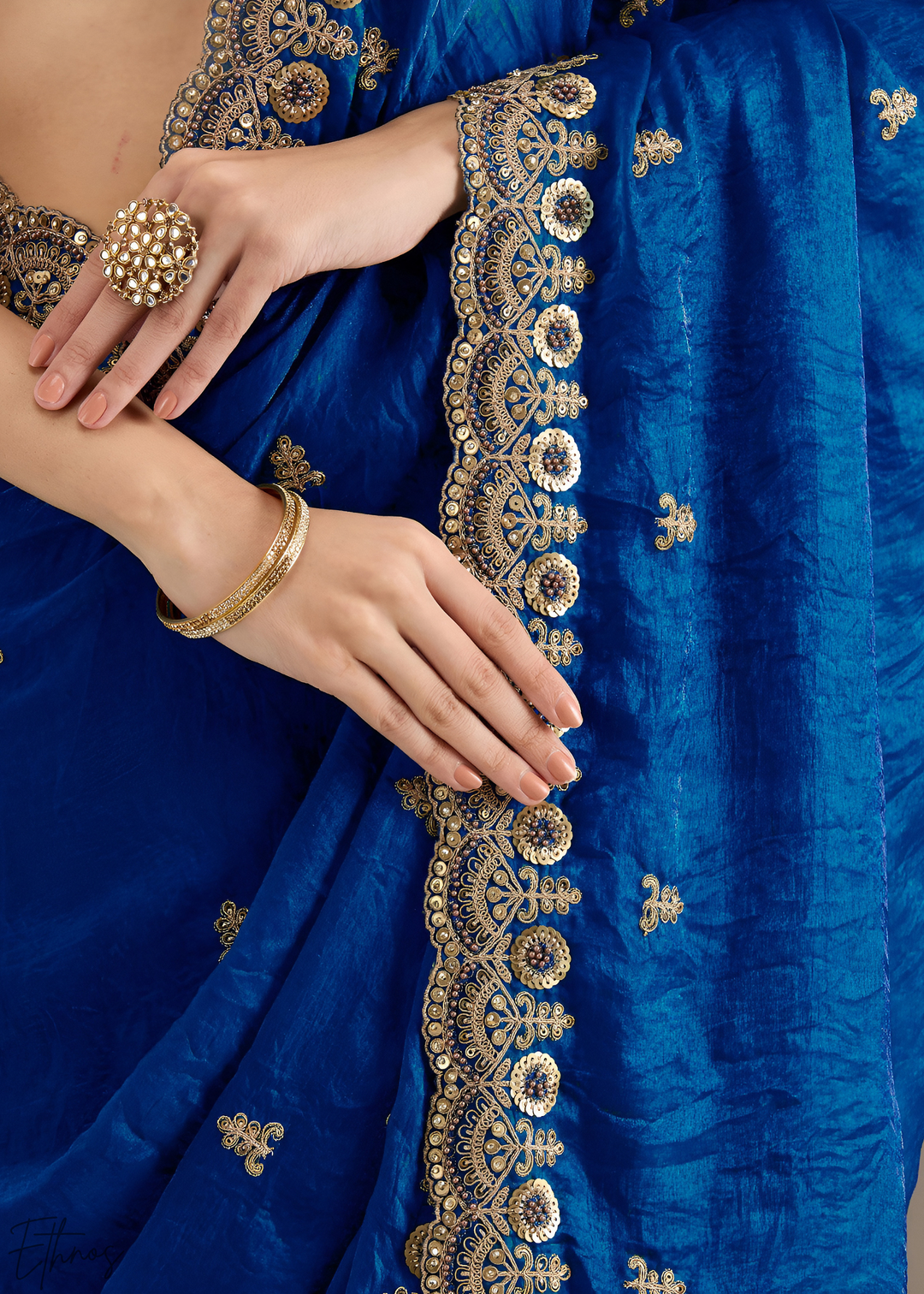 Royal Sapphire Stellar Border Tissue Silk Saree