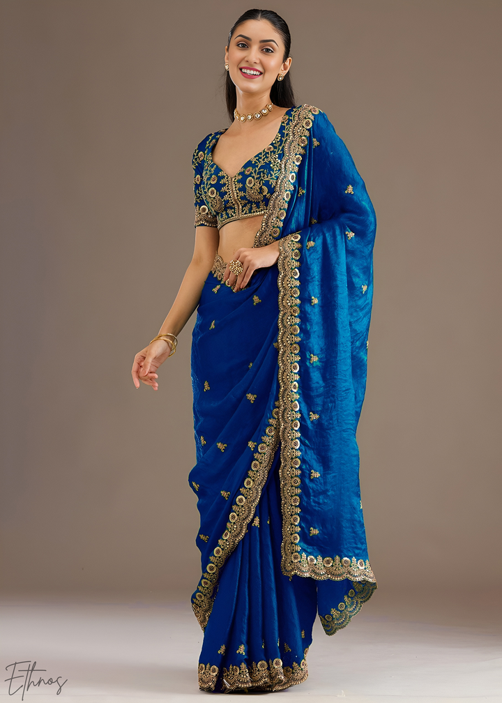 Royal Sapphire Stellar Border Tissue Silk Saree