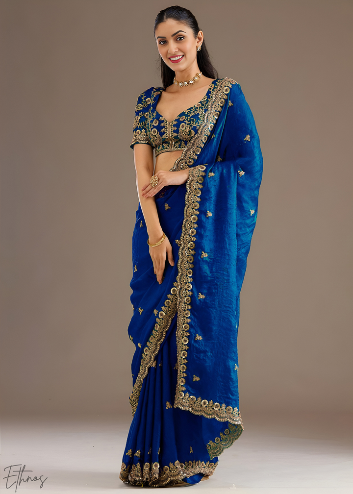Royal Sapphire Stellar Border Tissue Silk Saree