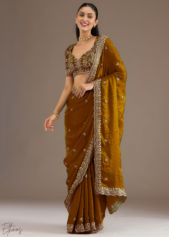 Royal Topaz Stellar Border Tissue Silk Saree