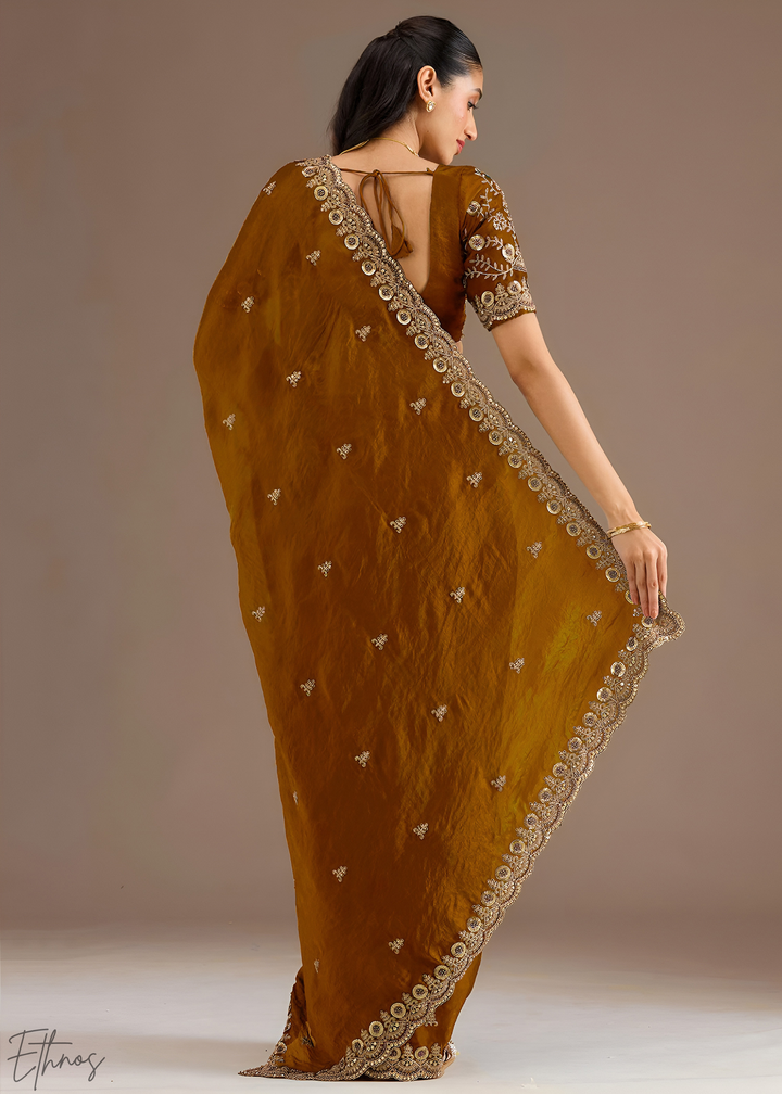 Royal Topaz Stellar Border Tissue Silk Saree