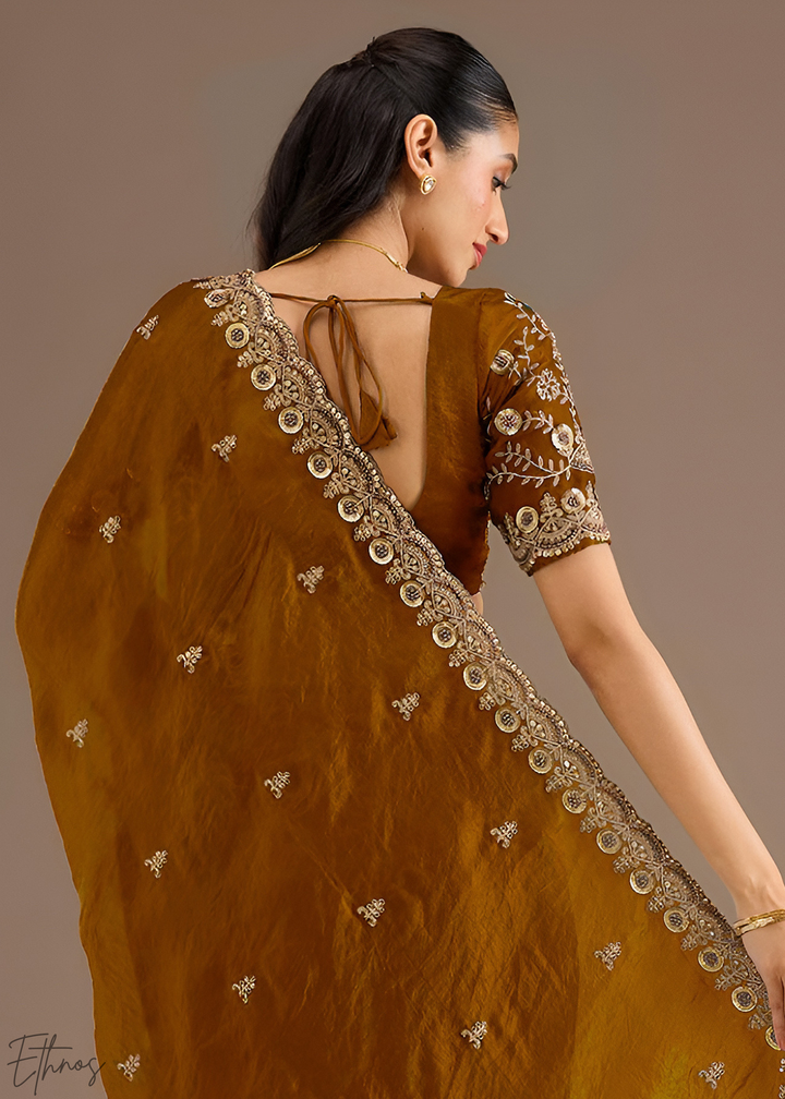 Royal Topaz Stellar Border Tissue Silk Saree