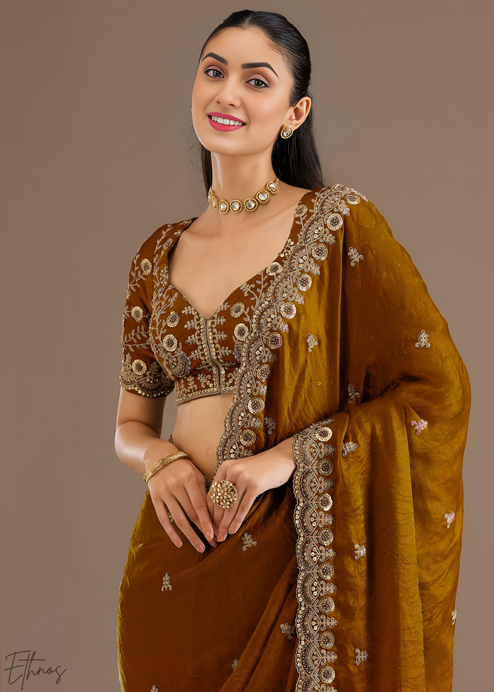 Royal Topaz Stellar Border Tissue Silk Saree