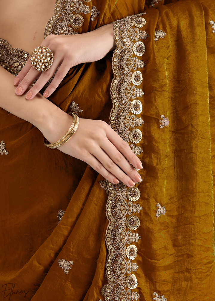 Royal Topaz Stellar Border Tissue Silk Saree