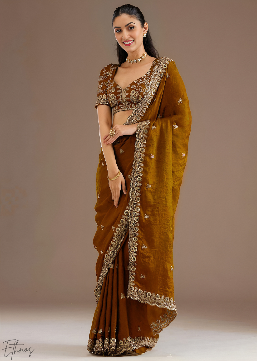 Royal Topaz Stellar Border Tissue Silk Saree