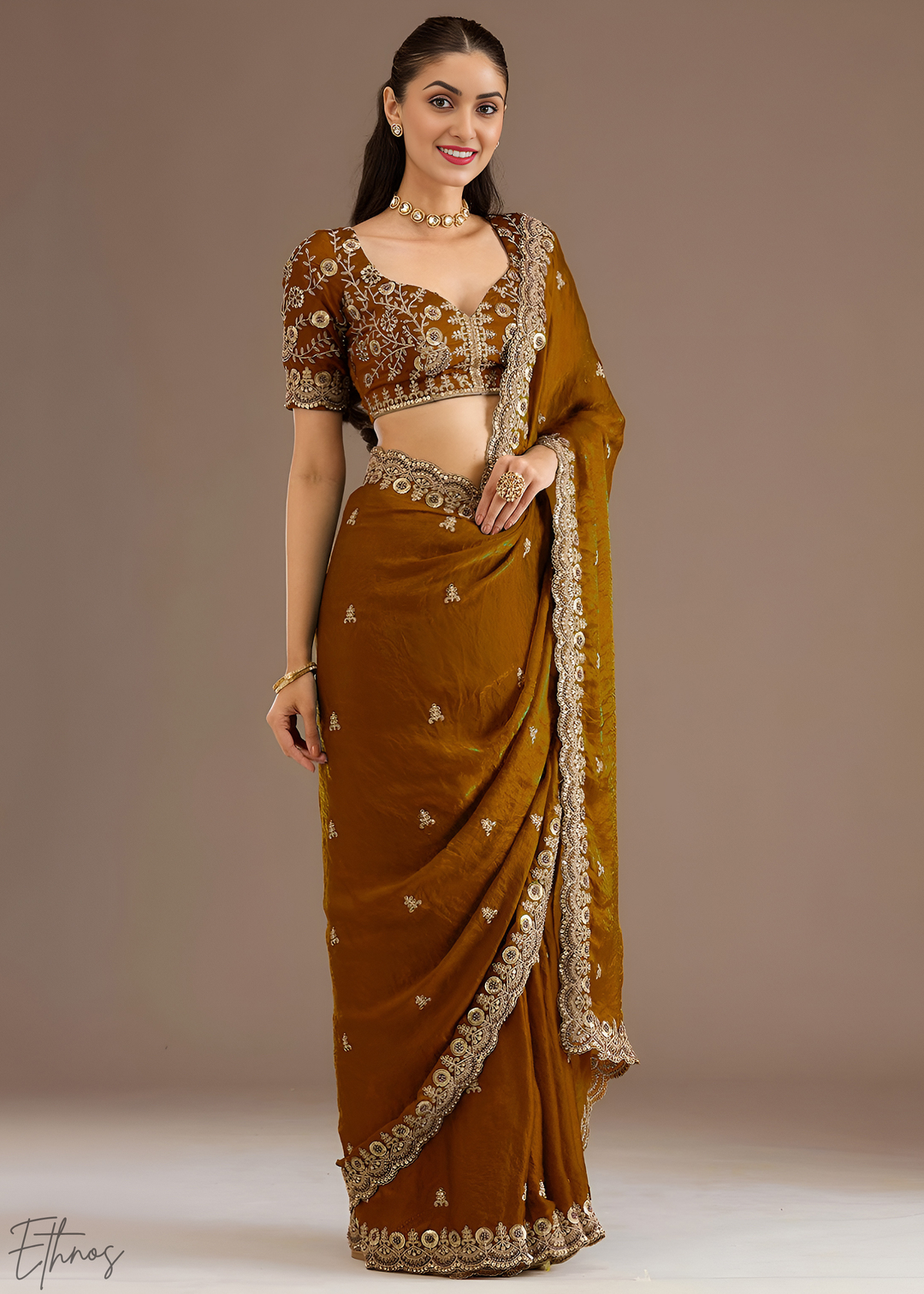 Royal Topaz Stellar Border Tissue Silk Saree