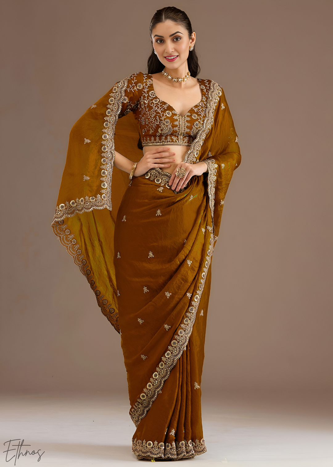 Royal Topaz Stellar Border Tissue Silk Saree
