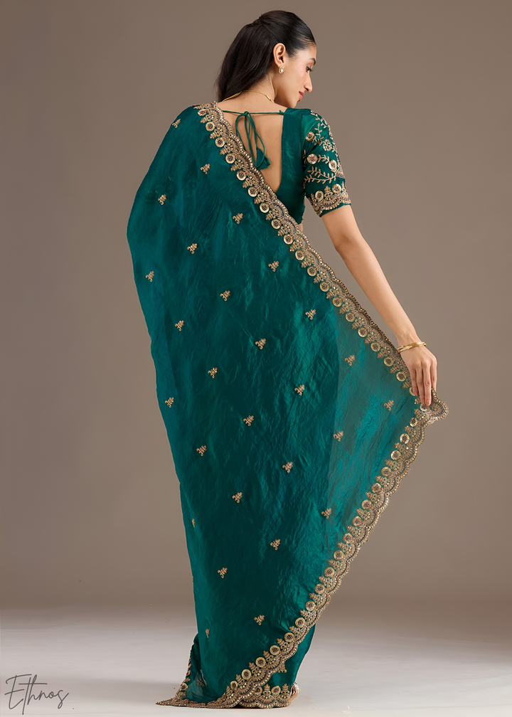 Royal Turquoise Stellar Border Tissue Silk Saree