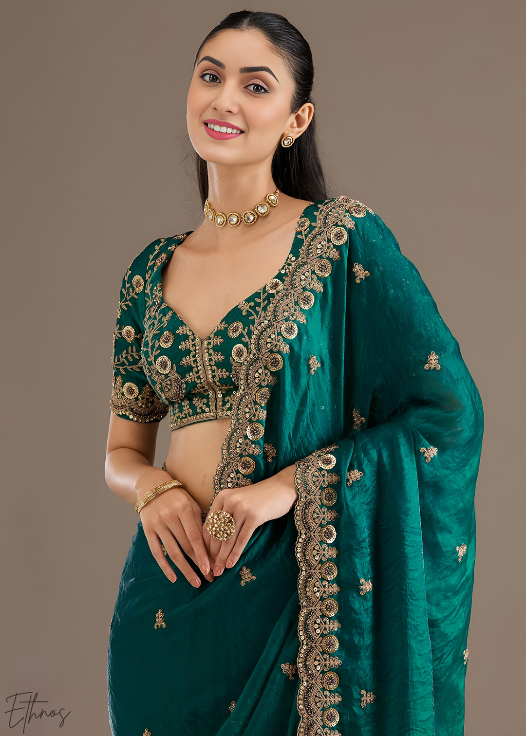 Royal Turquoise Stellar Border Tissue Silk Saree