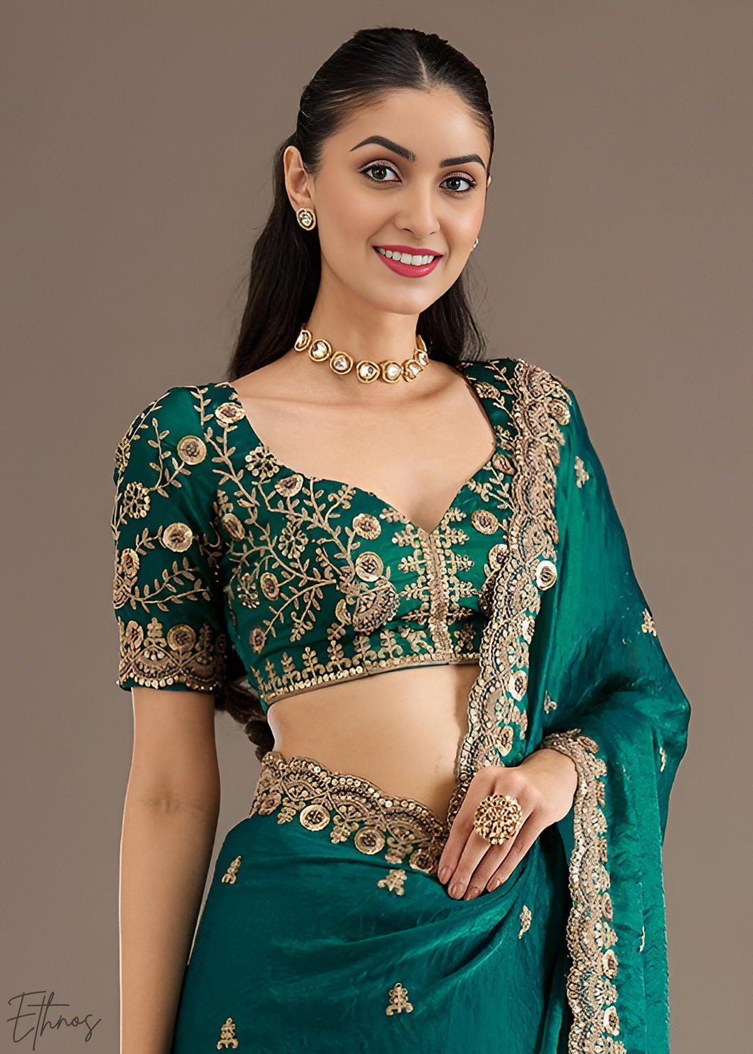 Royal Turquoise Stellar Border Tissue Silk Saree