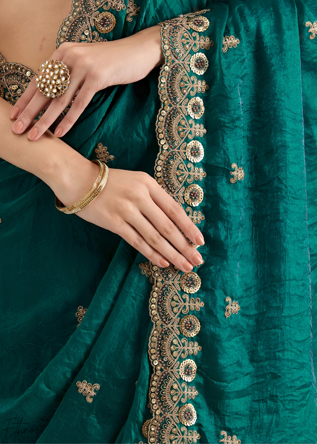 Royal Turquoise Stellar Border Tissue Silk Saree