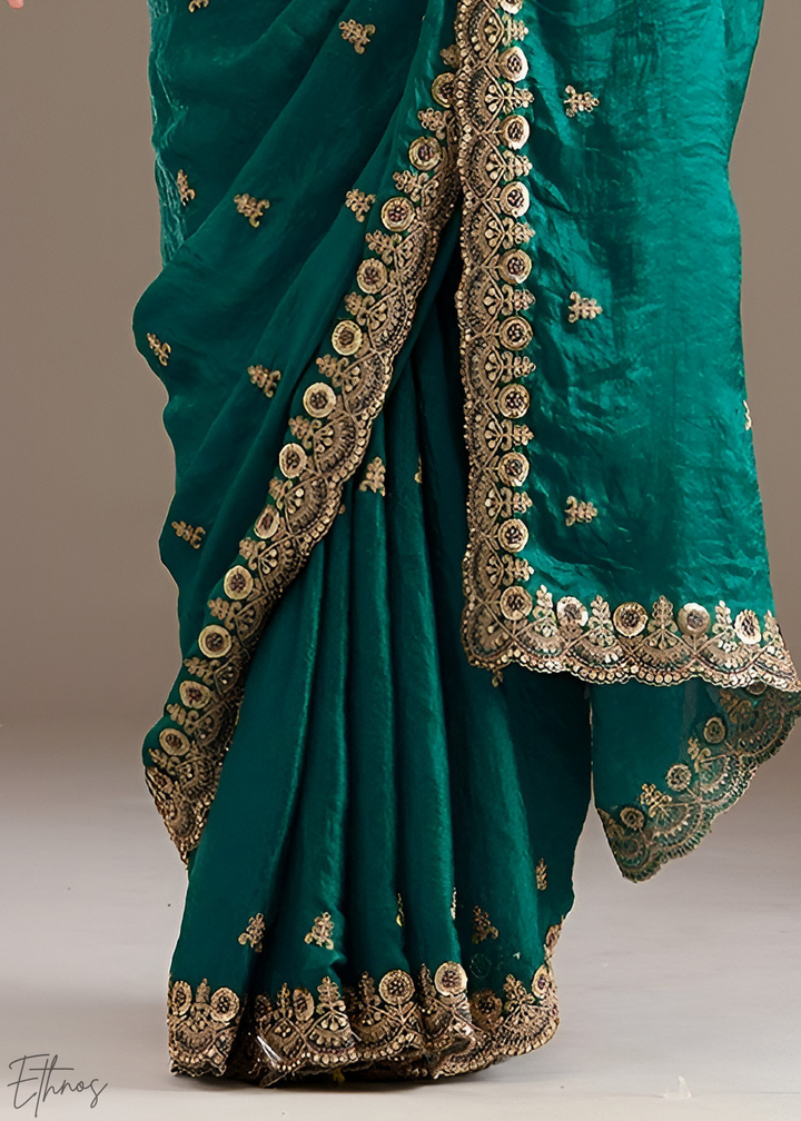 Royal Turquoise Stellar Border Tissue Silk Saree