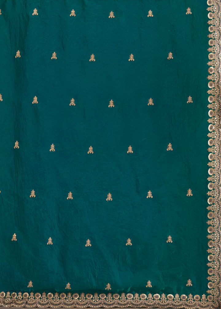 Royal Turquoise Stellar Border Tissue Silk Saree