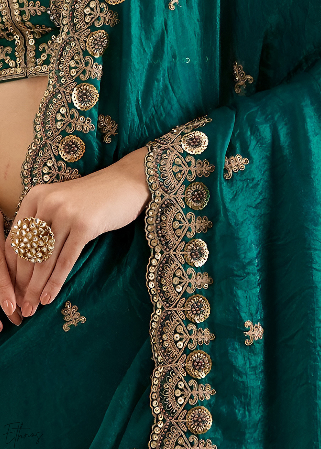Royal Turquoise Stellar Border Tissue Silk Saree