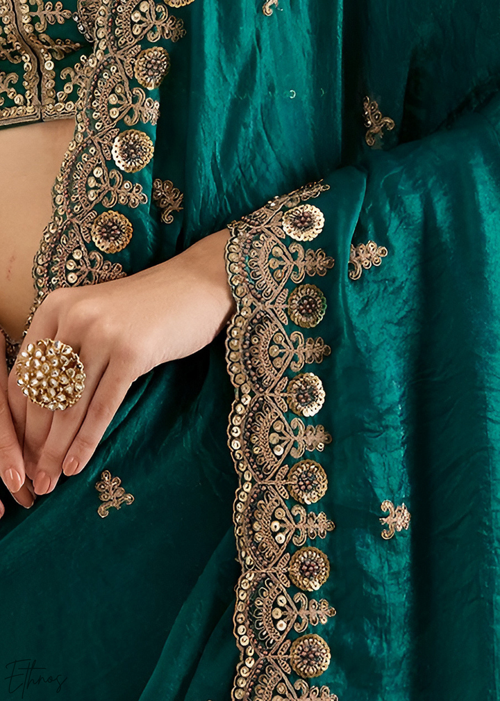 Royal Turquoise Stellar Border Tissue Silk Saree