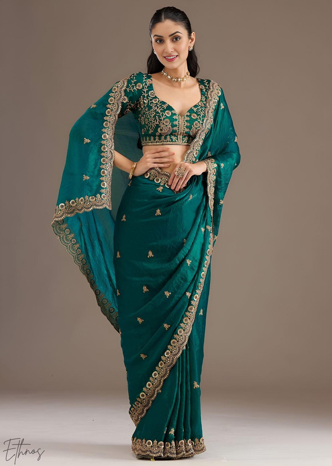 Royal Turquoise Stellar Border Tissue Silk Saree