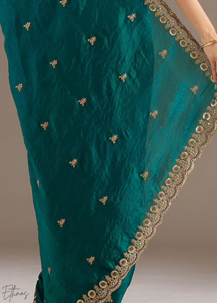 Royal Turquoise Stellar Border Tissue Silk Saree