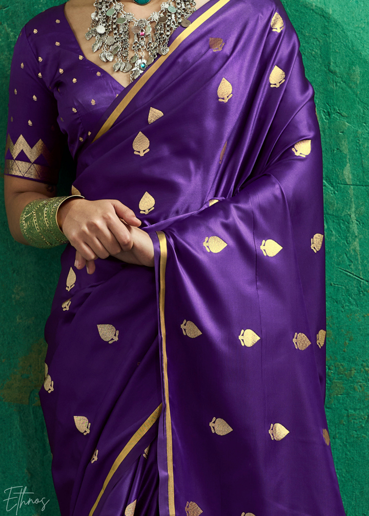 Royal Violet Leheriya Chevron Satin Saree