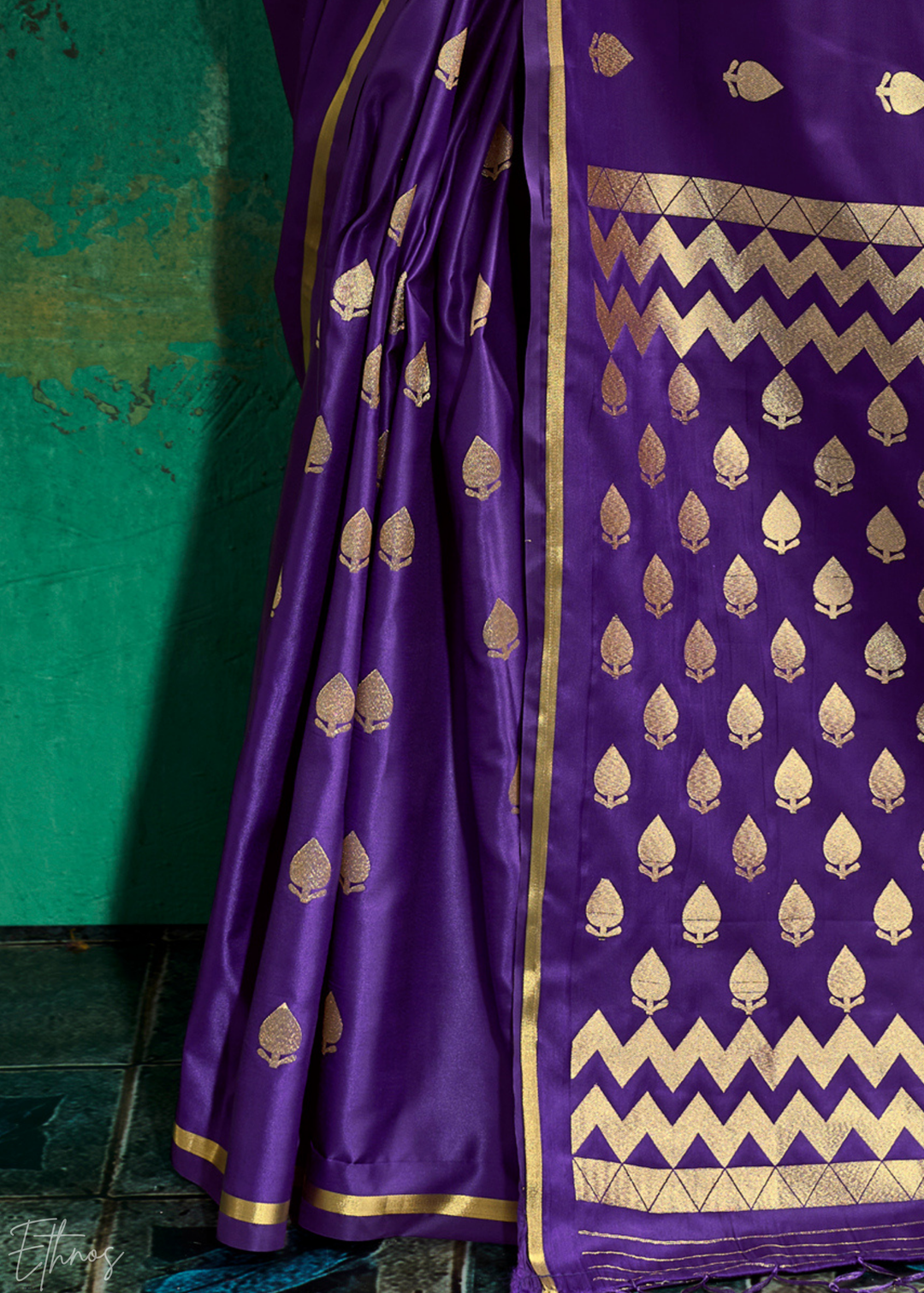 Royal Violet Leheriya Chevron Satin Saree