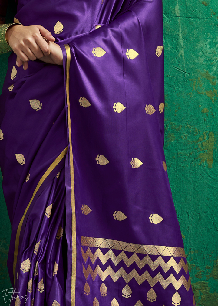 Royal Violet Leheriya Chevron Satin Saree