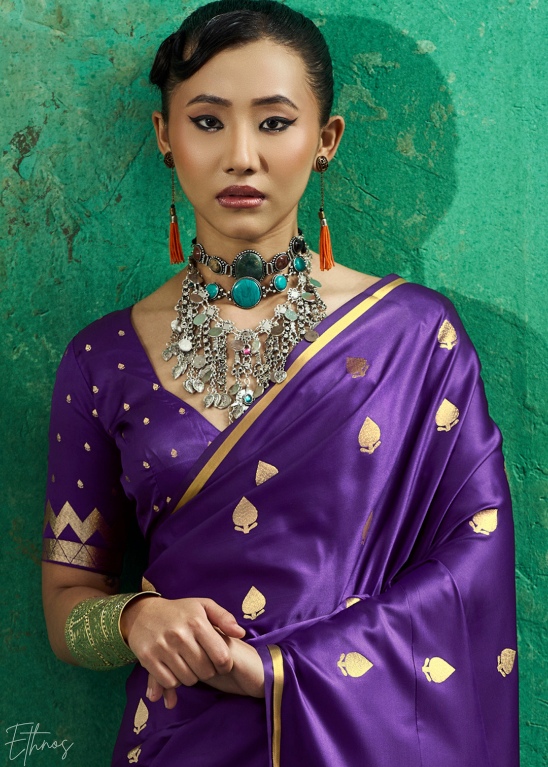 Royal Violet Leheriya Chevron Satin Saree