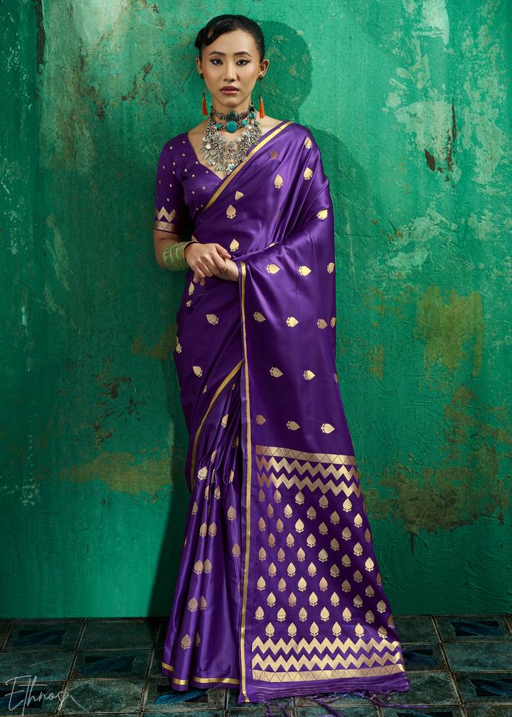 Royal Violet Leheriya Chevron Satin Saree