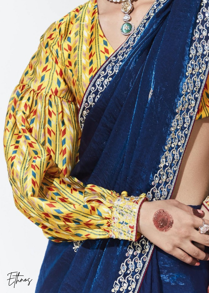 Royal Blue Glass Tissue Organza Saree