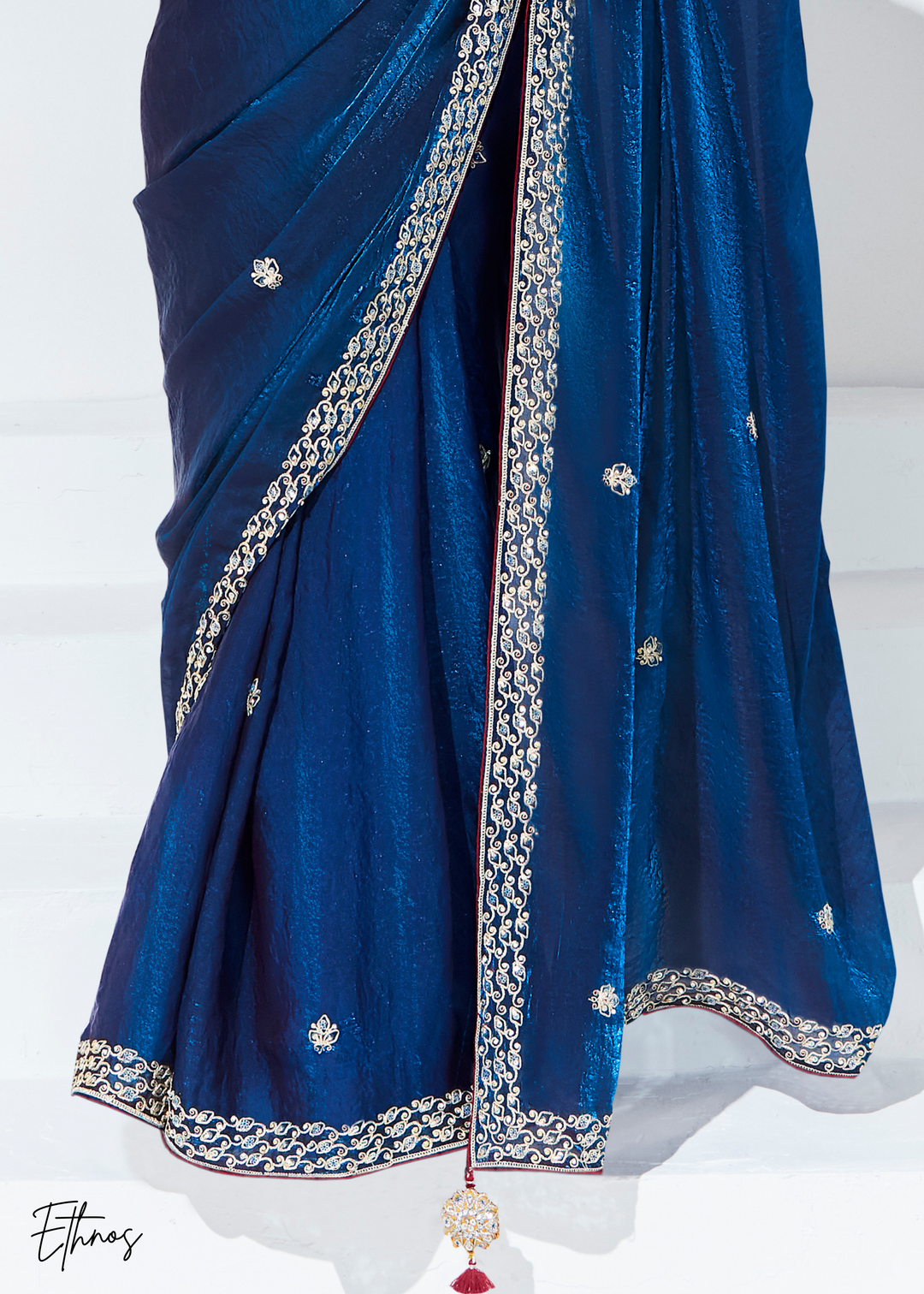 Royal Blue Glass Tissue Organza Saree