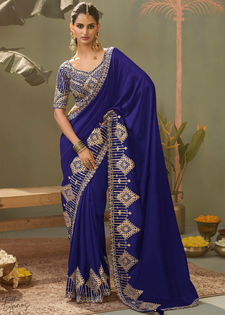 Royal Blue Gota Patti Bamber Silk Saree