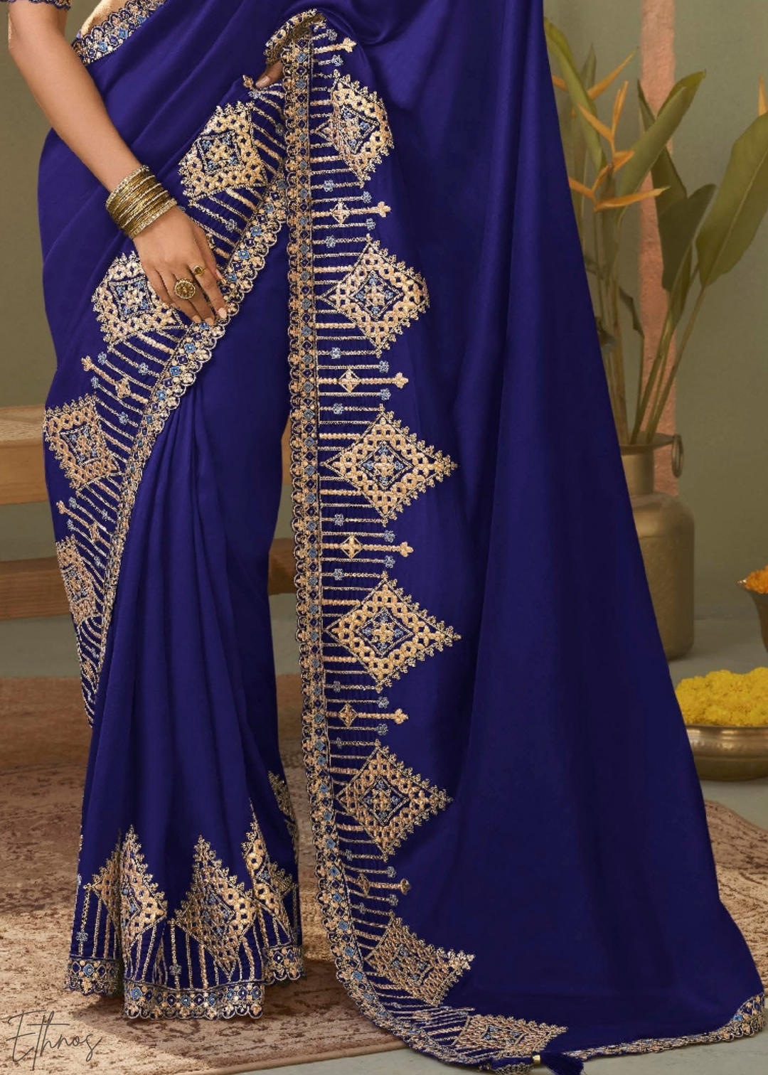 Royal Blue Gota Patti Bamber Silk Saree